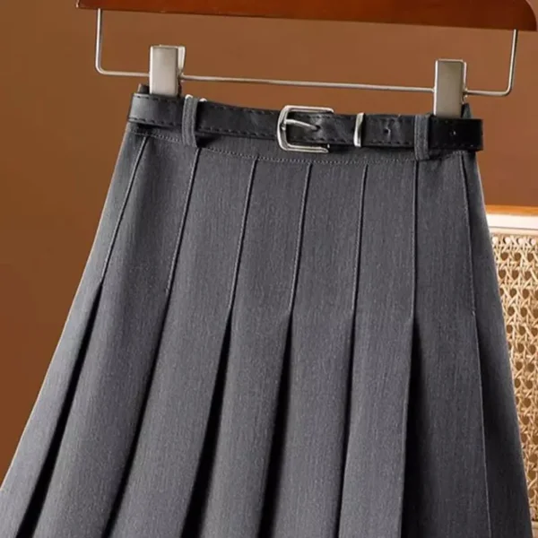 Gray Solid Folds Office Lady Casual High Waist A-line Loose Women's Skirt Mid-Calf Long Skirts For Women Clothing Fashion 2024 - Image 4