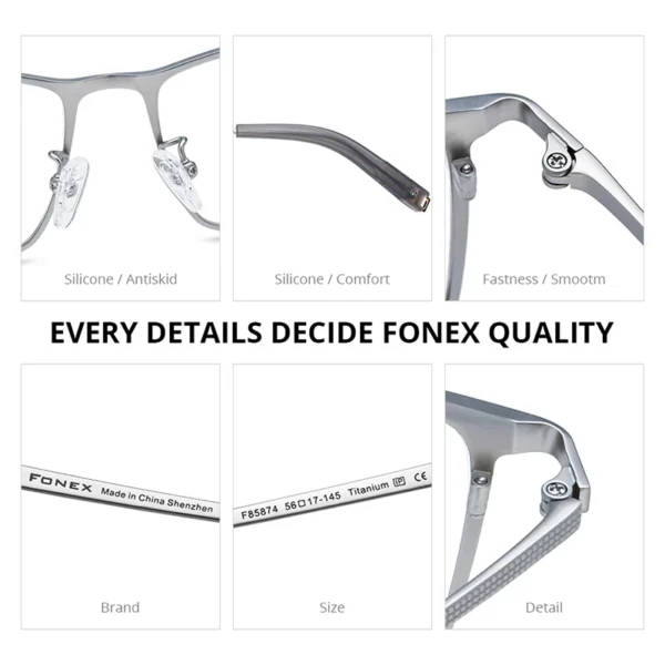 FONEX Titanium Glasses Frame Men New Brand Design Square Eyeglasses High-end Quality Ultralight Japanese Business Eyewear 85874 - Image 4