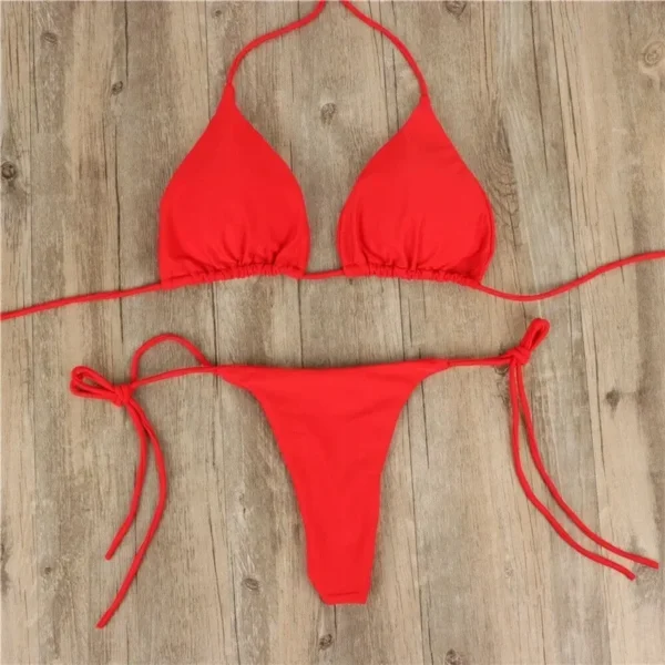 Solid Tie-Side G-String Bikini, Breathtaking Bathing Suit with Feminine Bandage Design - Ideal Brazilian Bikini for the Beach - Image 5