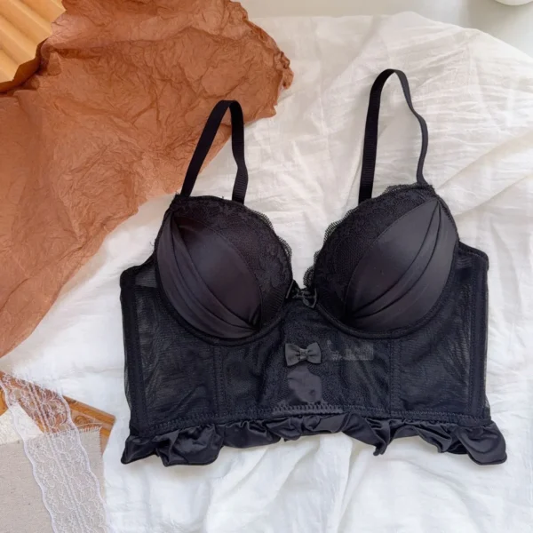 Women's Underwire Bra and Panty Set Lace Full Coverage Push Up V Neck Unlined Small Chest Wireless T-Shirt Bralette Lingerie - Image 3