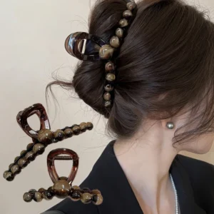 1Pcs Women's Retro Gradient Beaded Hair Claw Geometric Hairpin Shark Clip Fashion Hair Clip Hair Accessories