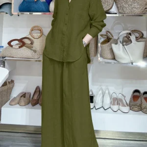 2025 ZANZEA Fashion Autumn Two Pieces Sets Women Oufits Office Pant Sets Elegant Tracksuits Long Sleeve Shirts Wide Leg Trousers