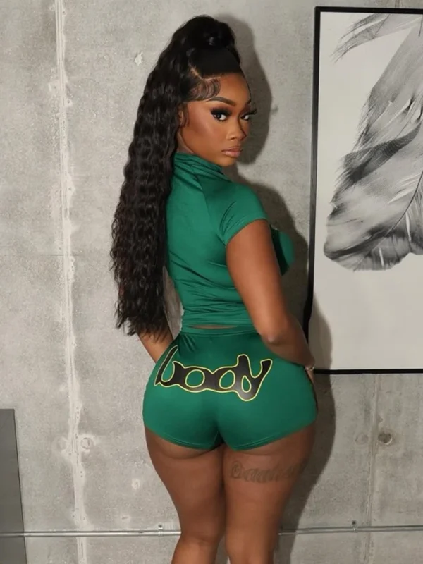 Weird Puss Letter Print Women2 Piece Set Casual Sporty Zip Crop Tops+Shorts Matching Streetwear Stretch Skinny Streetwear Suits - Image 3
