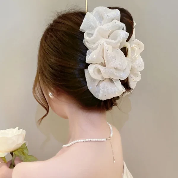 Summer Sweet Mesh Tulle Big Bow Hair Claw Clips for Women Solid colours Elegant Bowknot Ponytail clip New Headdress Accessories - Image 2
