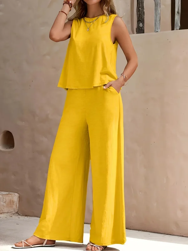 Plus Size1XL-5XL Women's Fashion Women's Stylish Red Sleeveless Top & Wide-Leg Pants Set Ladies Spring/Summer Casual Wear