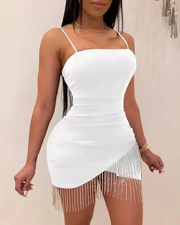 Woman Dress New Party Night Birthday Tassel Split Sleeveless Bodycon Elegant Suspender Short Mini Pencil Dresses - Image 2