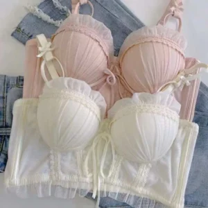 French Lace Lingerie Sexy Set Women Comfort Bralette Minimizer Push Up Support Wirefree Bra for Petite Big Breasts Anti Sagging