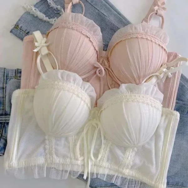 French Lace Lingerie Sexy Set Women Comfort Bralette Minimizer Push Up Support Wirefree Bra for Petite Big Breasts Anti Sagging
