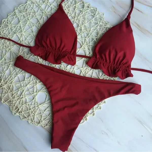 Summer Brazilian Bikini Set Women  Bandage Top Thong Bottom 2 Pieces Set Push-up Swimwear Lace Up Swimsuit Beachwear - Image 5