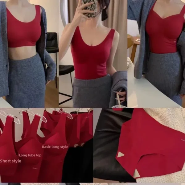 Comfortable Warm Skin Lucky Set Women's Bra Set New Year Cherry Red Color Matched Elasticity Underwear Set for Women - Image 4