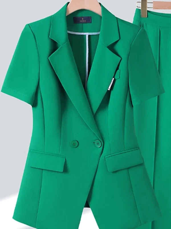 Office Fashion Elegant Short Sleeved Suit Jacket for Women Short Sleeve Thin Style High End Professional 2025 New Pants Set - Image 5