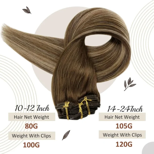 Full Shine Human Hair Extensions Clip in Hair Extensions Human Hair 7PCS 105G Double Weft Hair Extensions Human Hair For Woman - Image 2
