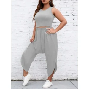 Plus Size 1XL-5XL New Woman Fashion Long Pants 2 Piece Sets Ladies Casual Solid Color Pant Sets Woman Solid Color Top Suits