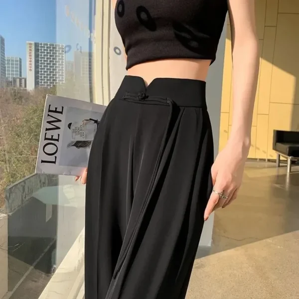 High Waist Draped Chinese Style Women's Casual Pants Buttoned Suit Pants Spring Summer Small Size Cuffed Trousers - Image 4