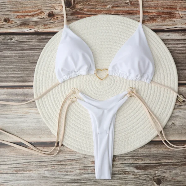Women's  Bikini Set Halter Triangle Top Thong Bottom Two-Piece Swimsuit Heart Bathing Suit Summer Beach Swimwear - Image 4