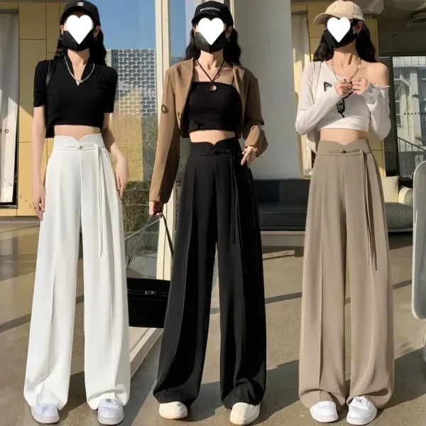 High Waist Draped Chinese Style Women's Casual Pants Buttoned Suit Pants Spring Summer Small Size Cuffed Trousers - Image 2