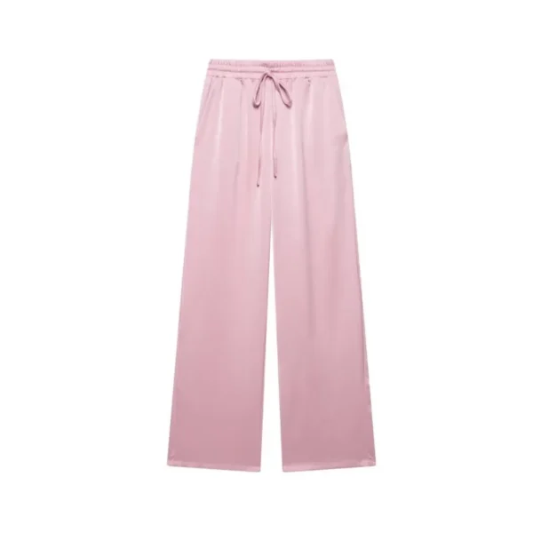 Women High Waist Pants Set Spring 2 Piece Double-Breasted Satin Blazers Two Piece Lace Up Creased-Effect Trousers Women Outfit - Image 4