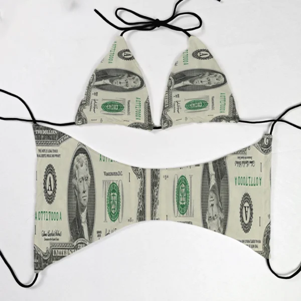 New dollar ladies bikini print two-piece swimsuit fashion  knitted currency bikini set summer beach party swimsuit - Image 2