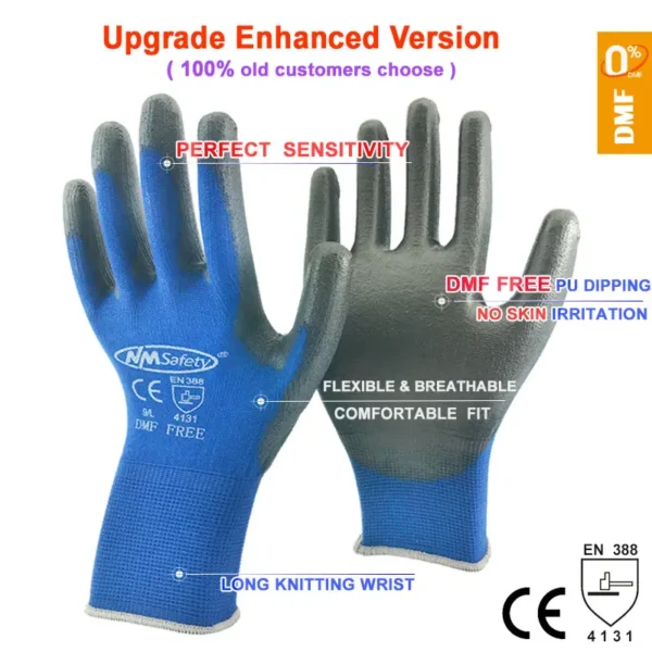 24Pieces/12 Pairs Safety Working Gloves Black Pu Nylon Cotton Glove Industrial Protective Work Gloves NMSafety Brand Supplier - Image 3