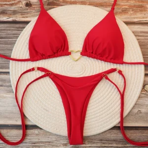 Women's  Bikini Set Halter Triangle Top Thong Bottom Two-Piece Swimsuit Heart Bathing Suit Summer Beach Swimwear