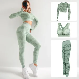 Camouflage Fitness Yoga Sportswear Set Long Sleeve Bra And Pants Tightening Butt Lifting Capris Perfect for Gym And Exercise