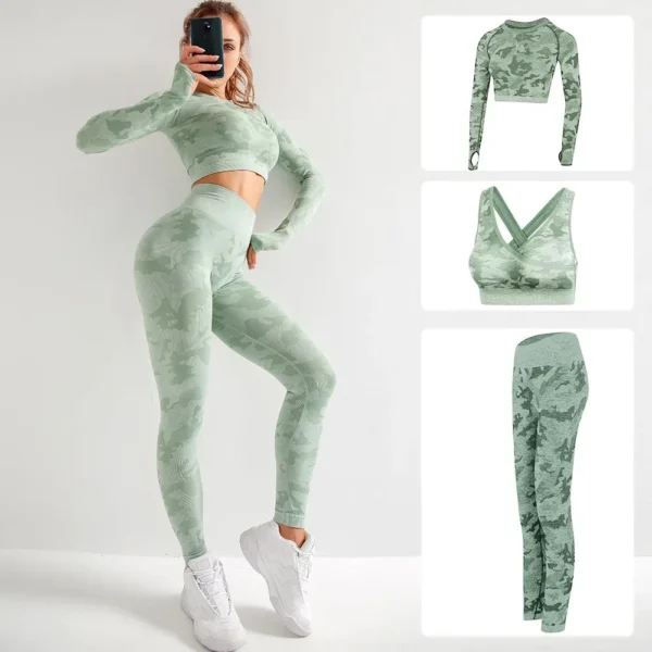 Camouflage Fitness Yoga Sportswear Set Long Sleeve Bra And Pants Tightening Butt Lifting Capris Perfect for Gym And Exercise