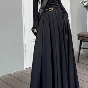 Skirts Women Spring Pleated Floor Length Solid Simple Classic Graceful Popular Newly Young Stylish Cool Korean Style Hot Sale