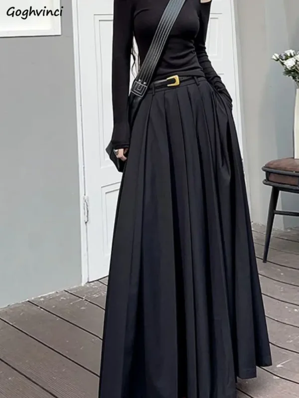 Skirts Women Spring Pleated Floor Length Solid Simple Classic Graceful Popular Newly Young Stylish Cool Korean Style Hot Sale