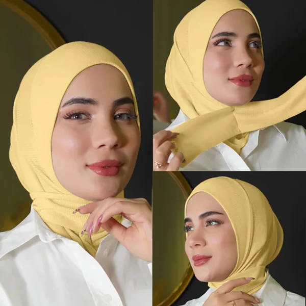 1PCS Thin Inner Hijab Women Plain Instant Turban，Threaded Texture Fabric - Image 3