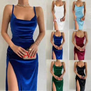 2025 woman European American Dresses style women's clothing 2025 new spring summer fashion slim fit slit suspender dress