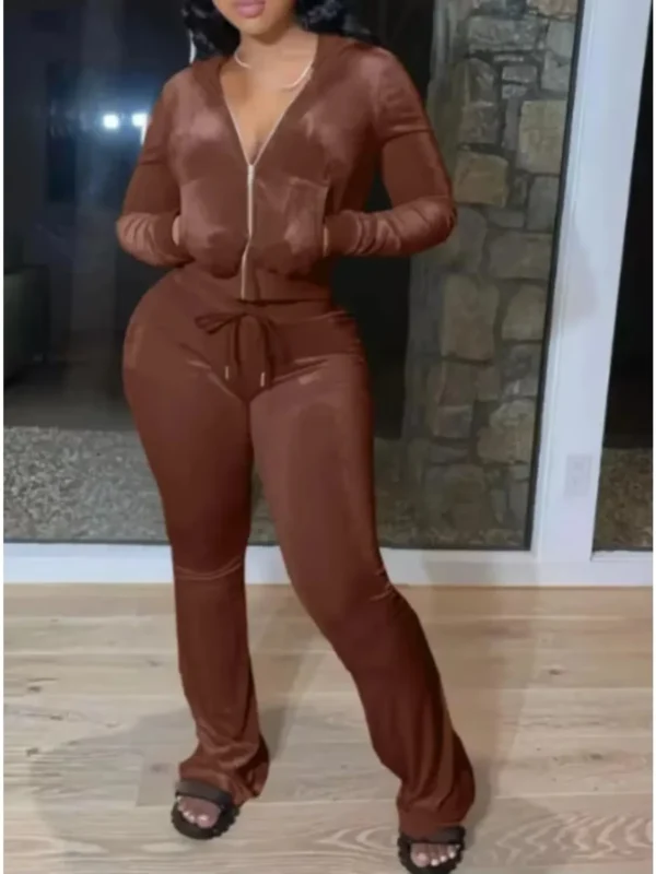 Plus Size Spring 1XL-5XL Women Fashion Round Neck Solid Color Two Piece Set Ladies Casual Long Sleeve T-Shirt & Pants Outfit - Image 3