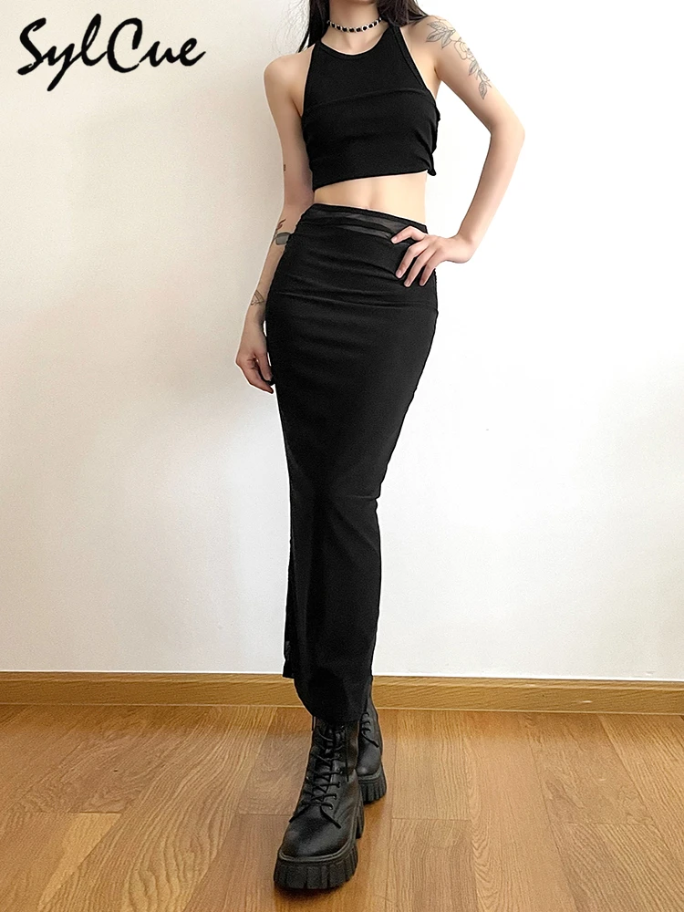 Sylcue Black Simple All-match Casual Commuter Summer Street Travel Cool Youth Vitality Tight Sexy High-elastic Women's Skirt - Image 6