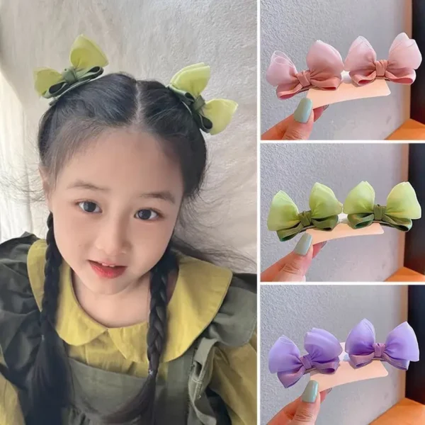 2PCS New Fashion Fresh Yarn Three-dimensional Cute Bow Hair Clips Girls Hairpins Hair Accessories Barrettes Kid Headdress - Image 2