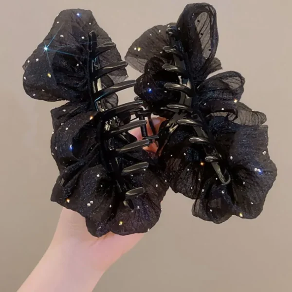 Summer Sweet Mesh Tulle Big Bow Hair Claw Clips for Women Solid colours Elegant Bowknot Ponytail clip New Headdress Accessories - Image 6