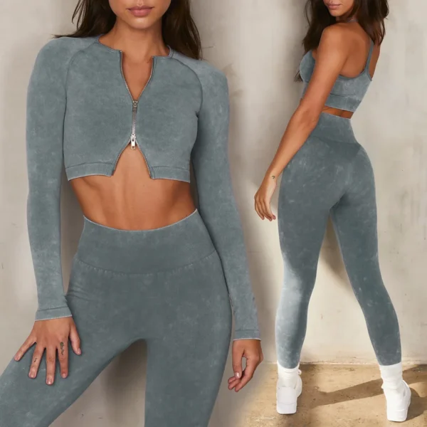 Washed Denim High Elasticity Fitness Yoga Set Moisture Wicking Sweat Absorbing Sporty C Y Butt Gym Workout Outfit - Image 4