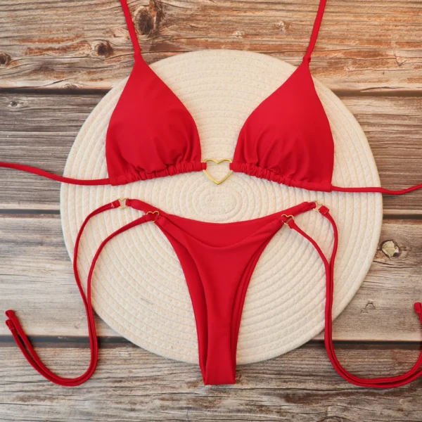 Women's  Bikini Set Halter Triangle Top Thong Bottom Two-Piece Swimsuit Heart Bathing Suit Summer Beach Swimwear - Image 2