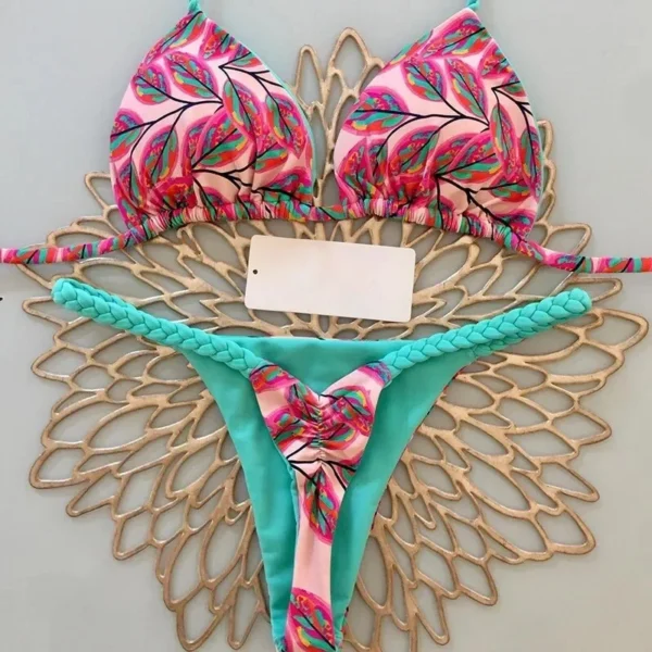 Bikini Women Brazilian Bikini Set Print Sexy Lace Swimsuit Beach Wading Sport Split Rope Triangle Bikinis Set Swimwear Women
