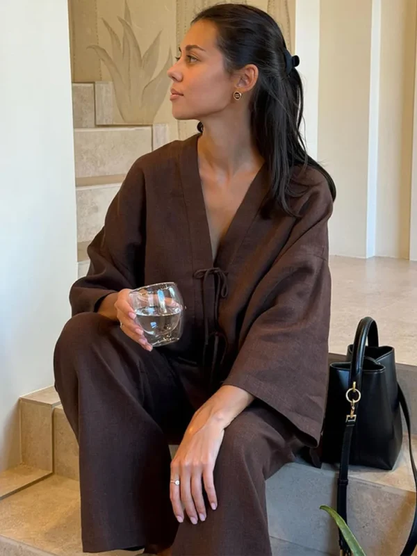 Casual Women Solid Cotton Linen Loose Shirt Pants Set Fashion Single Breasted Blouses Wide Leg Pants Suits Summer Lady Outfits - Image 6