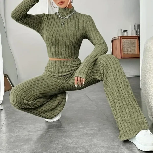 2 Pcs/Set Autumn Winter Women Top Pants Set Half-high Collar Long Sleeves Slim Fit Sweatshirt Trousers Set Casual Sport Outfit - Image 3