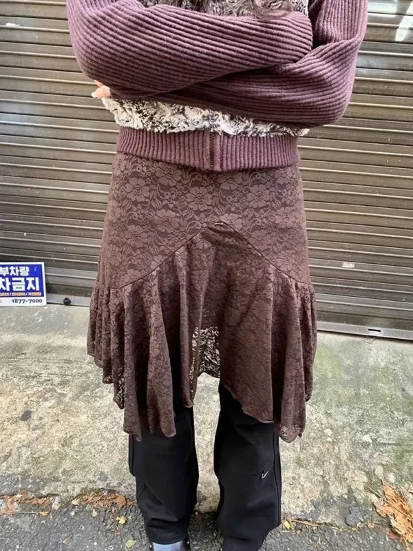 Japanese Vintage Jacquard Lace Skirt Pants Women High Waist Layered Skirt Y2k Asymmetrical Skirt 2025 Spring Clothing - Image 3