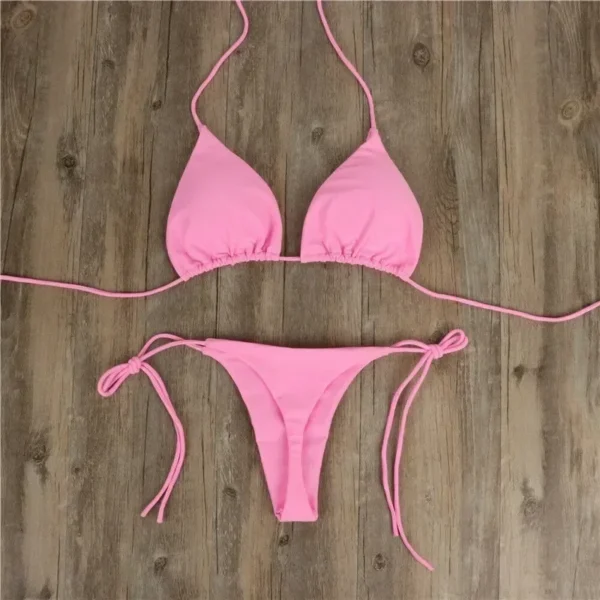 Solid Tie-Side G-String Bikini, Breathtaking Bathing Suit with Feminine Bandage Design - Ideal Brazilian Bikini for the Beach - Image 4