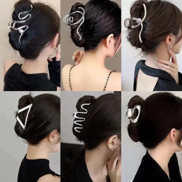New Punk Geometric Metal Gold Silver Simple Hair Clip Claw for Women Trendy Large Crab Catches Clamp Korea Headwear Accessories - Image 2