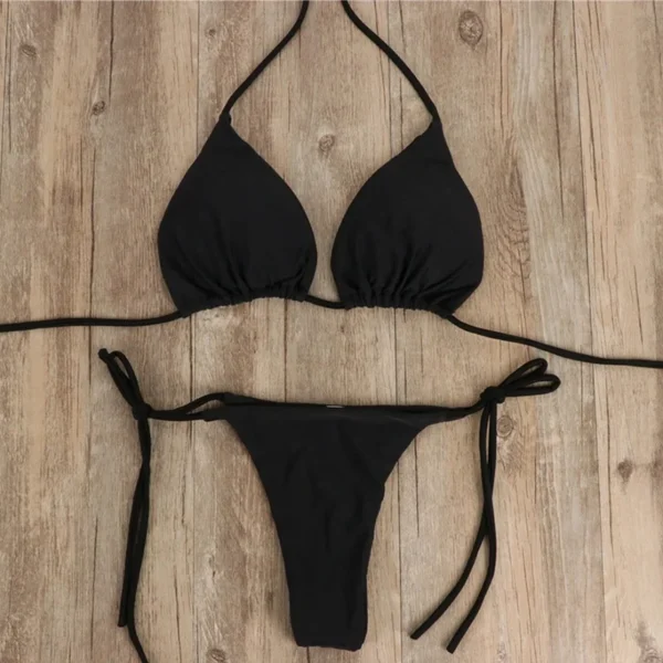 Women Thong Bikini Set Side Lace-up Sexy Swimsuit Bandage Neck Tie Swimwear Adjustable Brazilian Style Bikini Underwear - Image 2