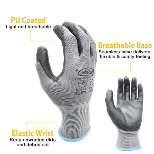 24Pieces/12 Pairs Safety Working Gloves Black Pu Nylon Cotton Glove Industrial Protective Work Gloves NMSafety Brand Supplier - Image 5