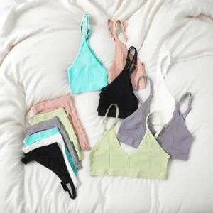 Women Seamless Bra And Panties Set Sexy Lingerie Low Rise Thongs U-Back Crop Top Bralette Comfort Sport Underwear Set
