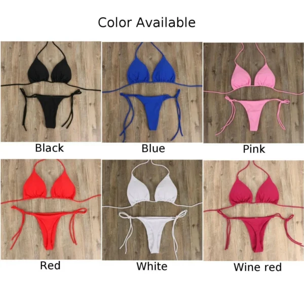 Women Thong Bikini Set Side Tie Sexy Swimsuit Bandage Style Swimwear Swimming Accessories Red/Blue/Black/White/Wine Red/Pink - Image 2
