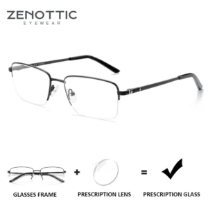 ZENOTTIC 2024 Fashion Alloy Prescription Glasses Men Anti-Blue-Ray/Photochromic Myopia Eyewear Optical Eyeglasses