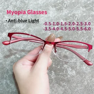Women Myopia Glasses Ladies Half Frame Anti-blue Light Prescription Glasses Lentes Men Finished Eyewear -1.0 To -4.0 Gafas