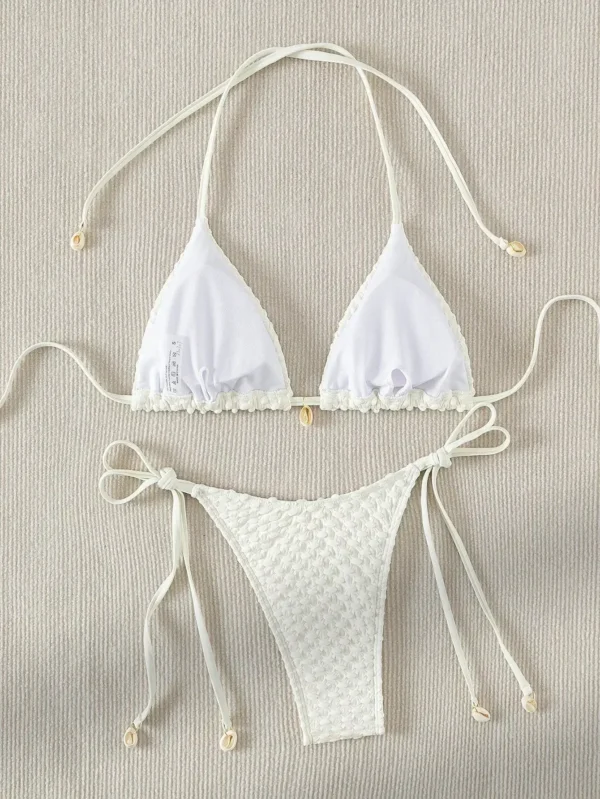 Bikini Set Shell Designer Swimsuit 2025 White Black Push Up Micro Bikinis Summer Bathing Suit Tie Side Triangle Swimwear - Image 4