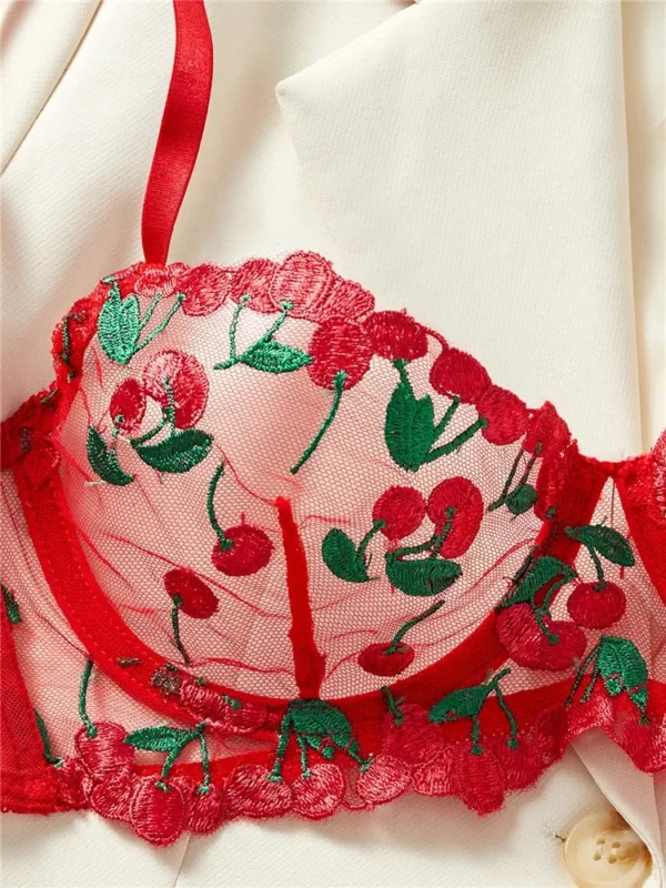 Sexy Lingerie Sets Ultra Thin Lace Transparent Underwear Romantic See Through Exotic Sets Embroidery Flowers Red Bra Brief Sets - Image 4